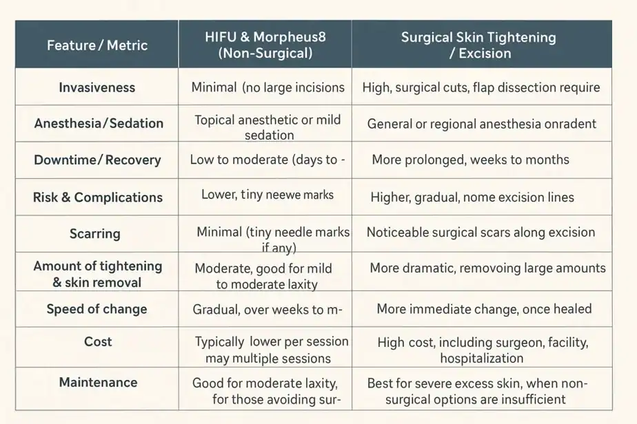 Table showing benefits of Lipo Freeze 2 U Manchester treatments for skin tightening following weight loss injections.